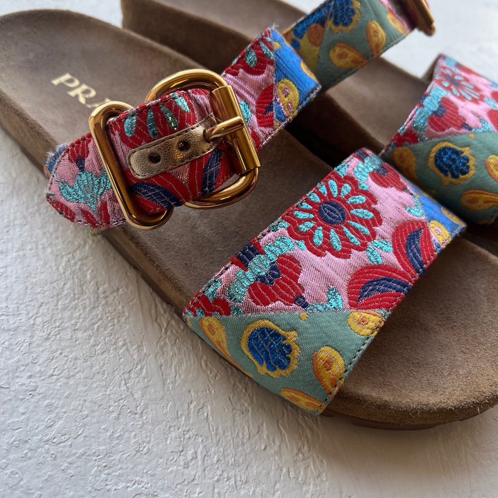 Prada Floral + Gold Sandals